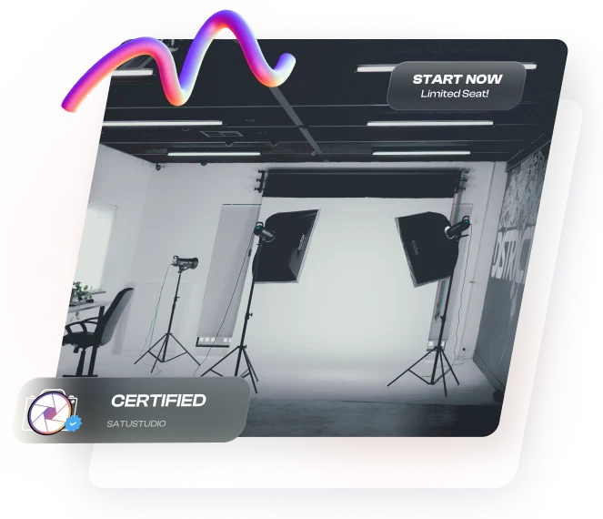 A photo studio Bali equipped with two soft box lighting, a camera floor lamp lighting, and white background support kit.